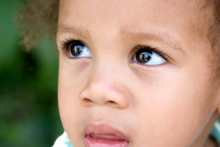 closeup of a young boy with his interest capturedの写真素材