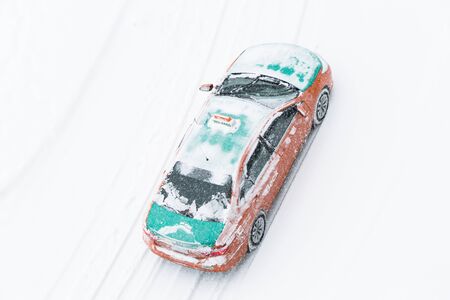 Toronto, Canada - February 7, 2018: Beck Taxi from above on a snowy winter dayのeditorial素材