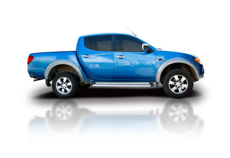 Blue pickup car isolated on white