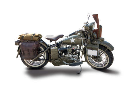 Classic military motorcycle isolated on whiteの写真素材