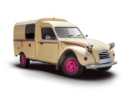 Classic French small van side view isolated on white