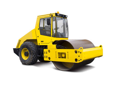 Yellow road roller isolated on white