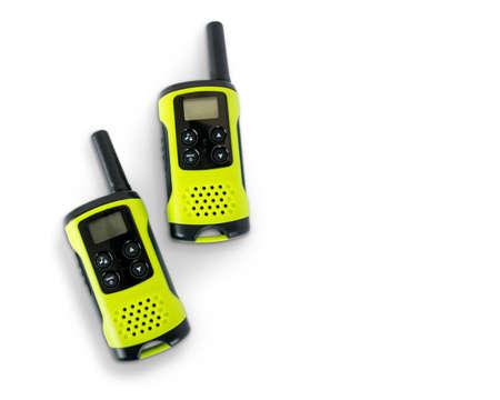 Yello walkie talkies isolated on white background with copy space