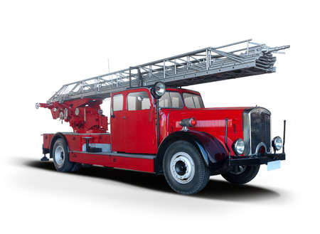 Classic fire truck with ladder isolated on white background