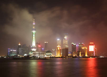 China  Shanghai at the night  Veiw to Pudong district の写真素材