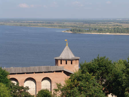 Russia  Nizhny Novgorod kremlin and veiw to Volga Riverの写真素材