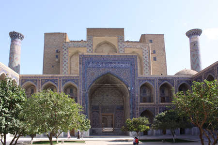 Uzbekistan  Samarkand  Registan  Ulugh Beg Madrasah  XIV centuryの写真素材