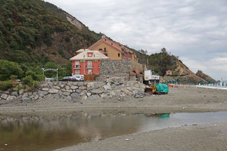 Italy Moneglia city. Coast view and beachの写真素材
