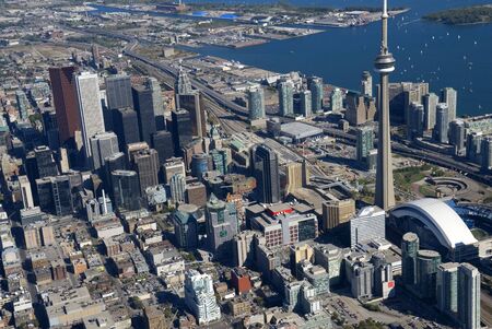 The towers of downtown Toronto, Canada, seen from just above Spadina Avenue.