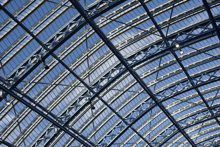 A detail of the glass roof at the new St Pancras International railway station in London.
