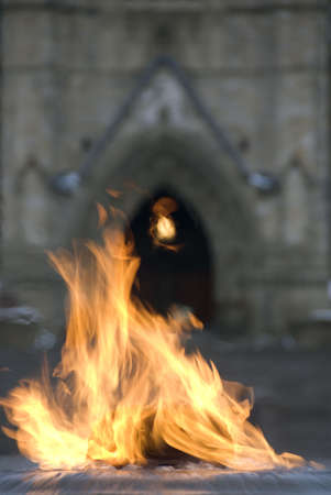 Canada's Centennial Flame with the entrance to the Houses of Parliament, at the base of the Peace Tower, in the background.の写真素材