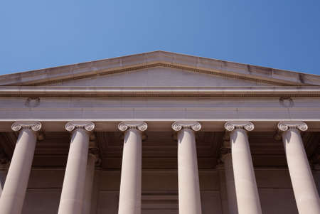 A row of columns at the entrance to the National Gallery of Art in Washington DC.