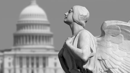The winged figure of Democracy in front of the United States Capitol in Washington, DC.の写真素材