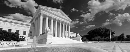 A black and white panorama of the front of the US Supreme Court in Washington, DC.の写真素材