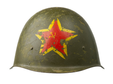 A Soviet military SSh-40 helmet emblazoned with the red star.