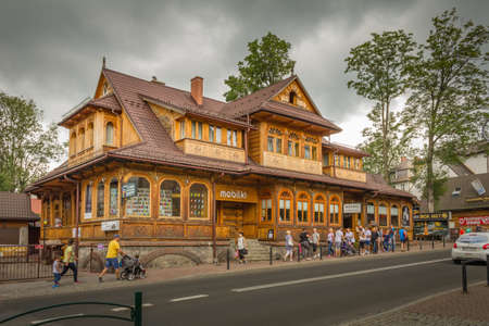 Wooden tenement house. Poland, Zakopane, KrupÃ³wki 27.07.2016のeditorial素材
