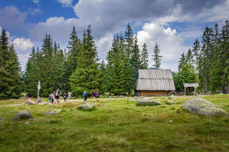 Wooden shed on the tourist trail in the Tatra Mountains. Poland, Zakopane, 29.07.2016のeditorial素材