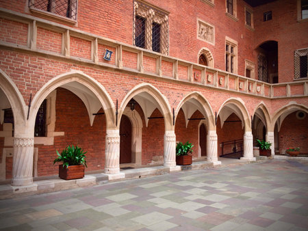Arcades in the university courtyard in Krakowの写真素材