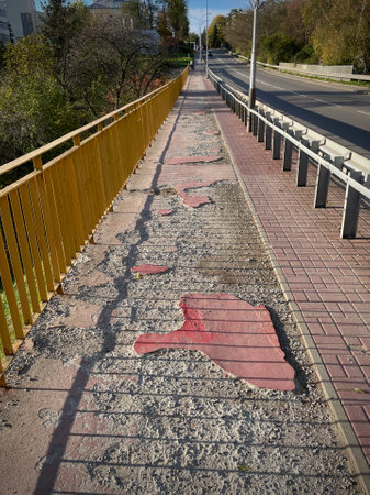 A damaged sidewalk in the Podkarpackie town of Jaroslaw.の写真素材