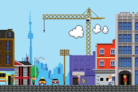 Retro eight bit videogame view of the city of Toronto, Canada.の写真素材