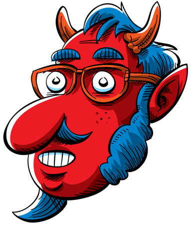 A nerdy devil with sideburns and glasses.