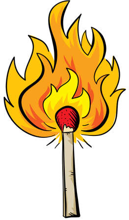 A cartoon match is lit and burns の写真素材
