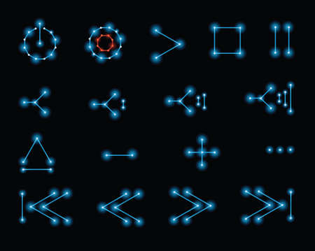 Media player control button icons in a retro, 1980s vector style 