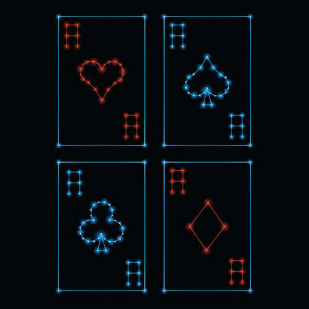 Playing cards created in a retor 1980s vector graphics style.