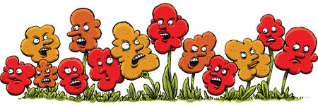 A group of angry cartoon flowers argue and fight.のイラスト素材