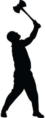 A silhouette of a man swinging an ax.のイラスト素材