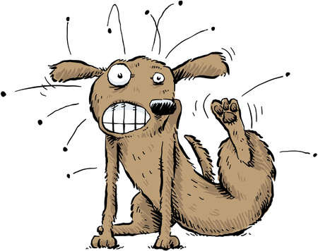 A cartoon dog scratches the fleas off of his body のイラスト素材