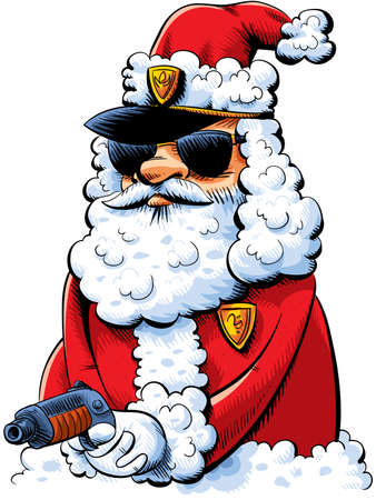 Cool cartoon cop working undercover as a Santa Claus.のイラスト素材