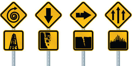 A set of cartoon, caution road signs.の写真素材