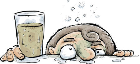 A cartoon drunk person leans their face against the bar.のイラスト素材