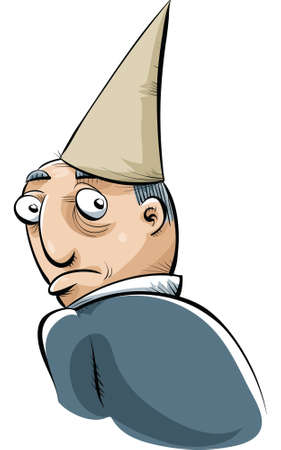 A cartoon man wearing a dunce cape in shame.のイラスト素材