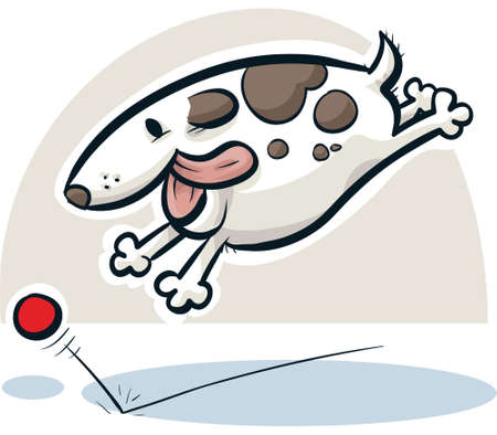 A cartoon dog chasing a red ball.のイラスト素材