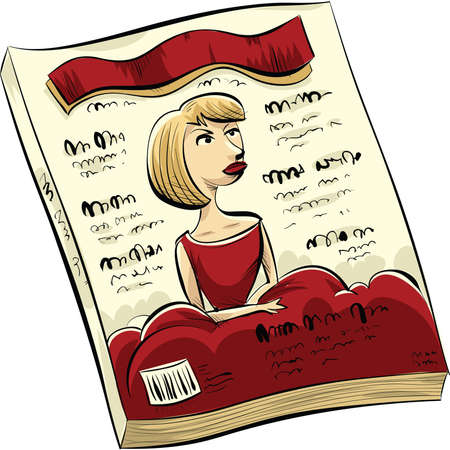 A cartoon fashion magazine with a woman in red on the cover.のイラスト素材