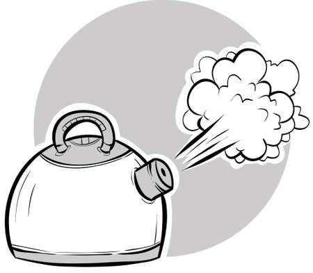 Steam blasting from a boiling, cartoon kettle.のイラスト素材