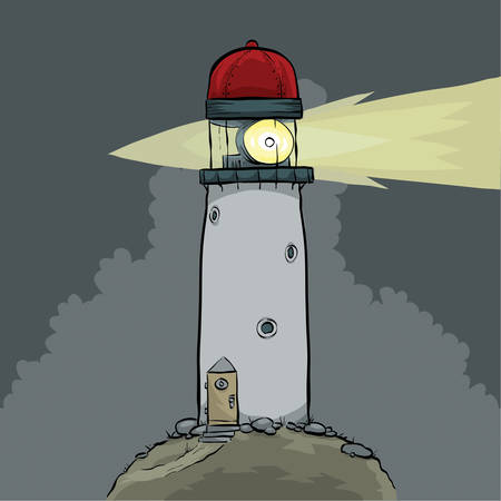 A cartoon lighthouse shines its beam.のイラスト素材