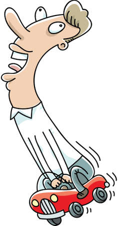 A happy man riding in a tiny, little car.のイラスト素材