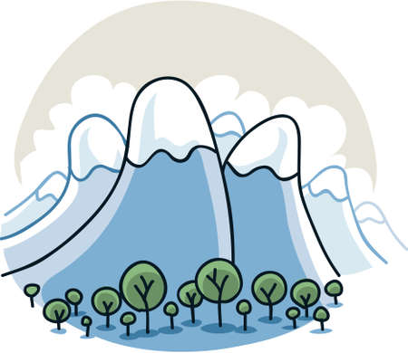 Cartoon mountains curve up towards the sky.のイラスト素材