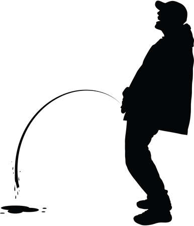 A silhouette of a man peeing outdoors.のイラスト素材