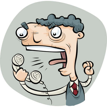 A cartoon man yells into his telephone landline.のイラスト素材