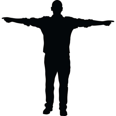 A silhouette of a man pointing in both directions.のイラスト素材