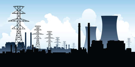 A skyline silhouette of a nuclear power station.のイラスト素材