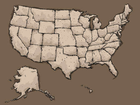 A sketchy, illustrated map of the USA.のイラスト素材