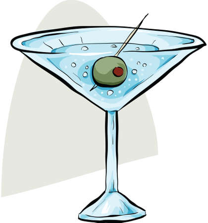 A green cartoon olive sitting in a dry martini.のイラスト素材