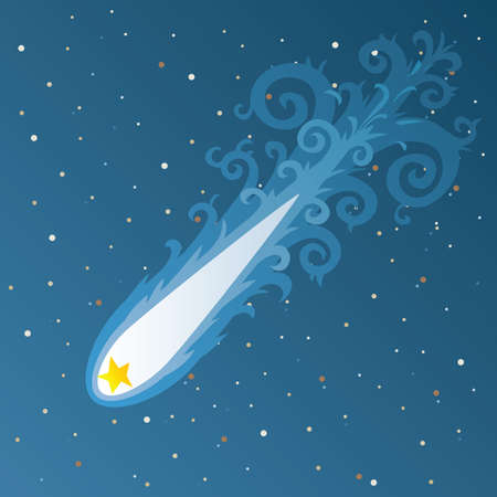 A cartoon star falls through the starry sky.のイラスト素材