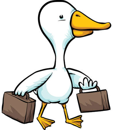 A migrating, cartoon duck travelling with suitcases.のイラスト素材