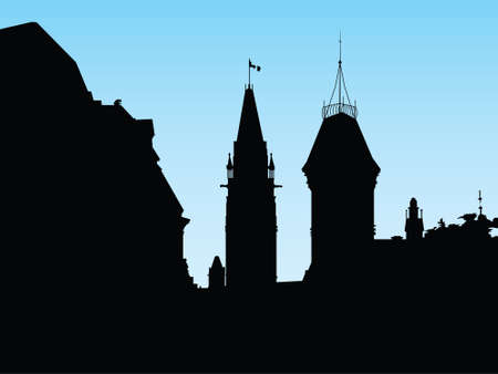 Silhouette of the government building on Parliament Hill, Ottawa, Ontario, Canada.のイラスト素材